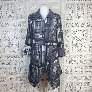 NWT Neo Noble Newspaper All‎ Over Print Dress Sz Medium Full Zip Lagenlook Indie